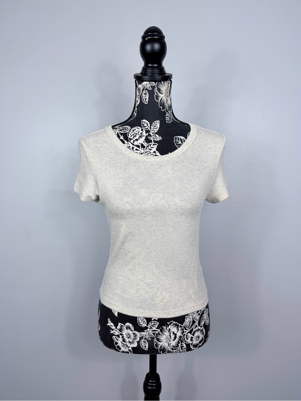 American Eagle beige ribbed short sleeve stretch cropped top size large